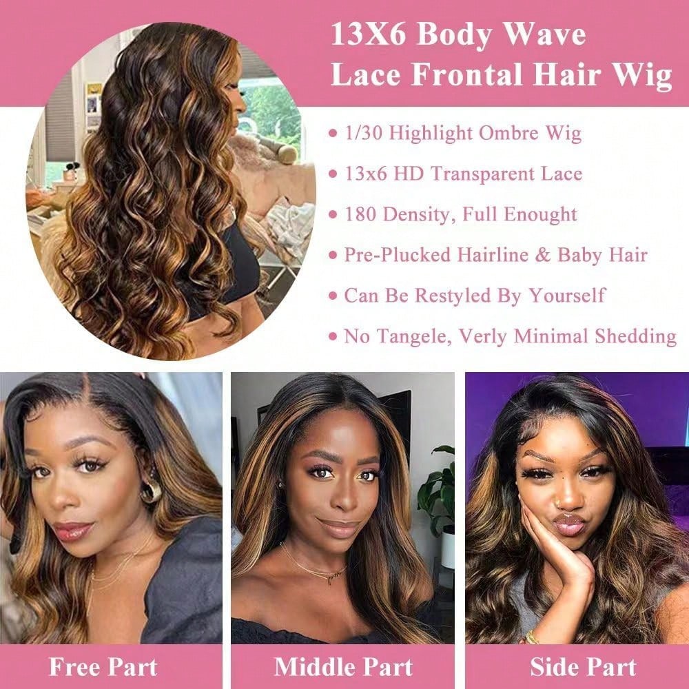 P1B30 Body Wave Highlight Ombr - Hd Lace Frontal Wig Human Hair Pre Plucked recension och pris