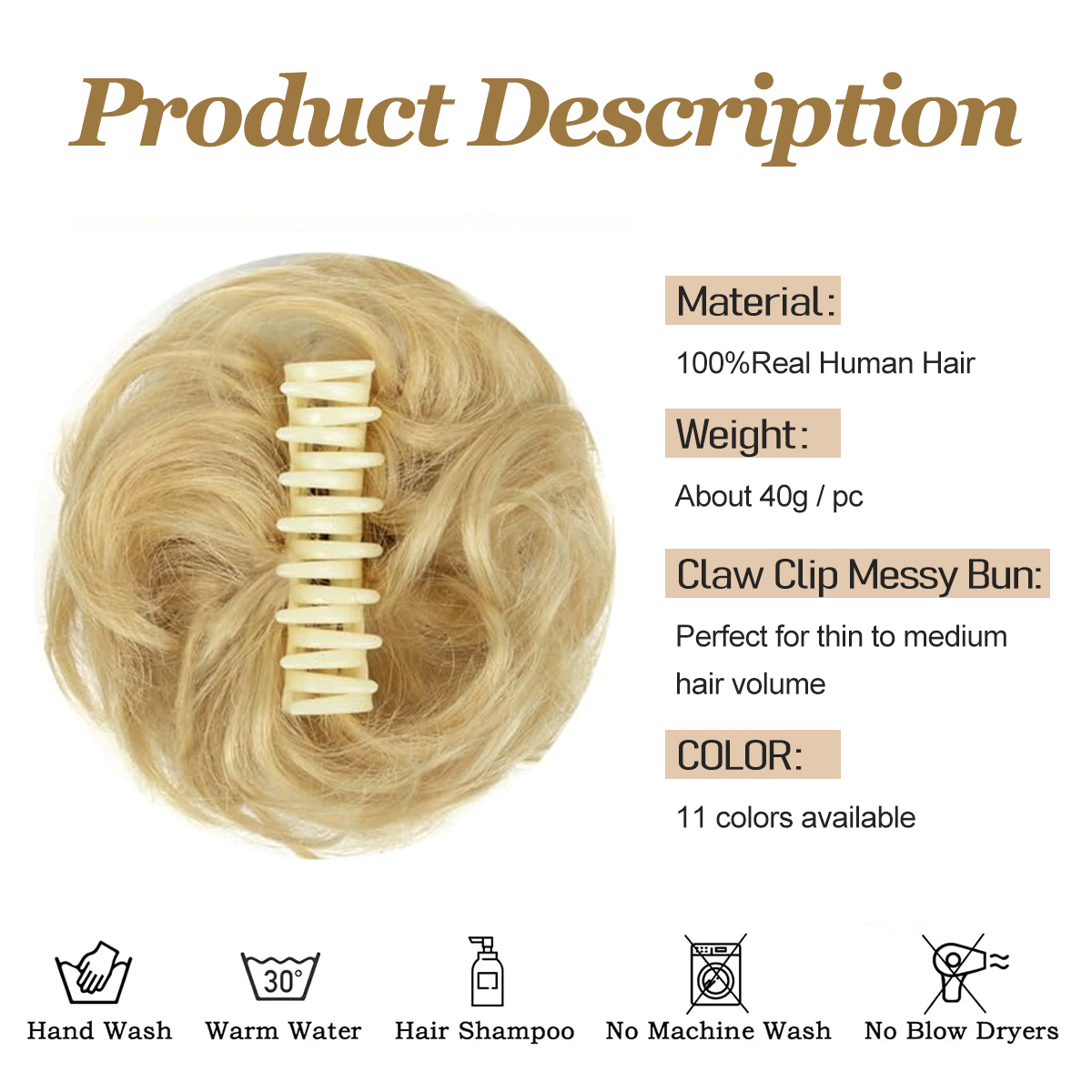 Messy Bun Hair Wavy Claw Clip  - Claw Clip Messy Bun Hair Piece recension och pris
