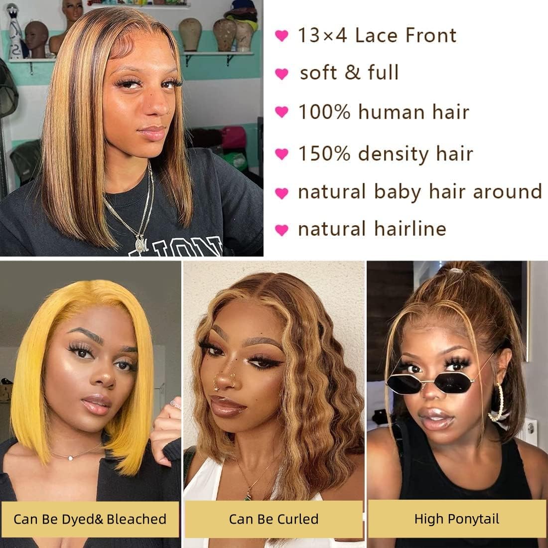 Bob Wig Human Hair 13x4 HD Lac - Pre Parted 13X4 Lace Front Bob Wig recension och pris