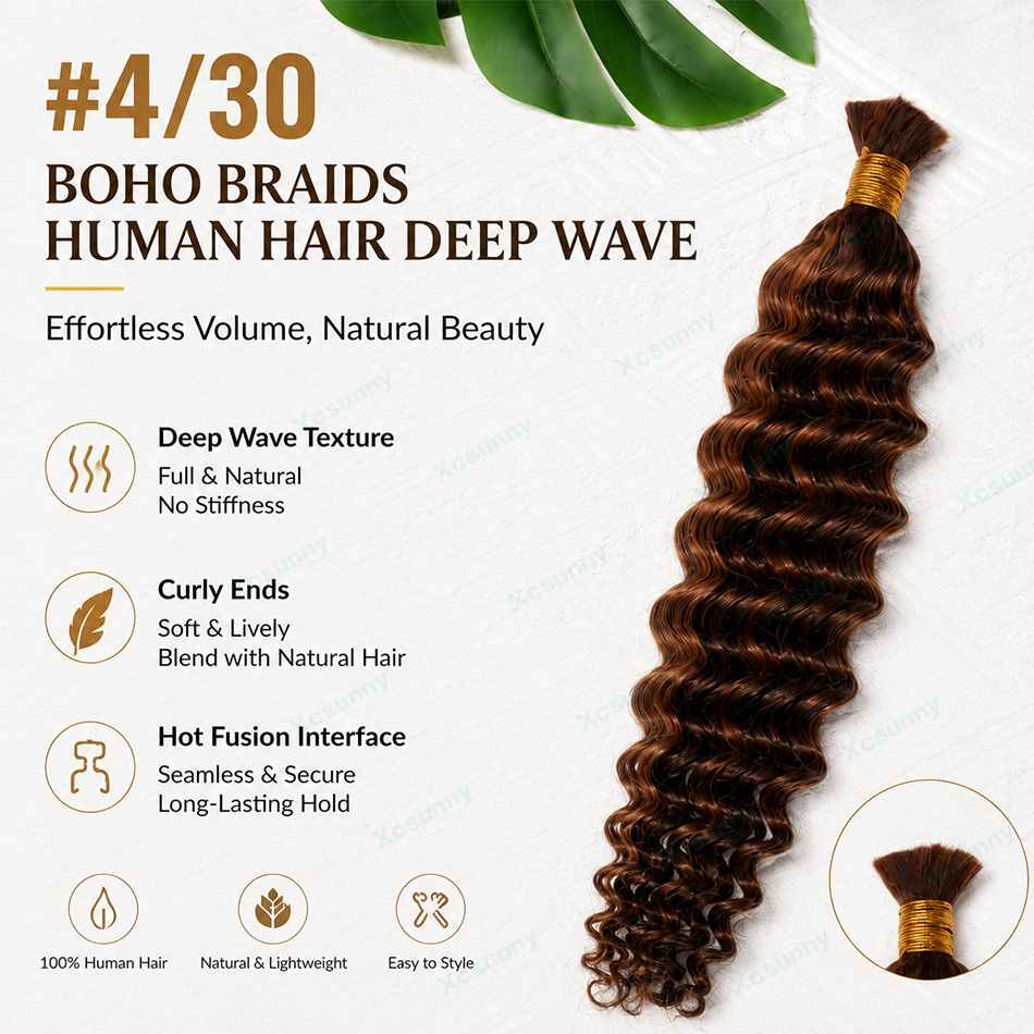Color #4/30 Boho Braids Human  - Water Wave Bulk Human Hair For Braiding recension och pris
