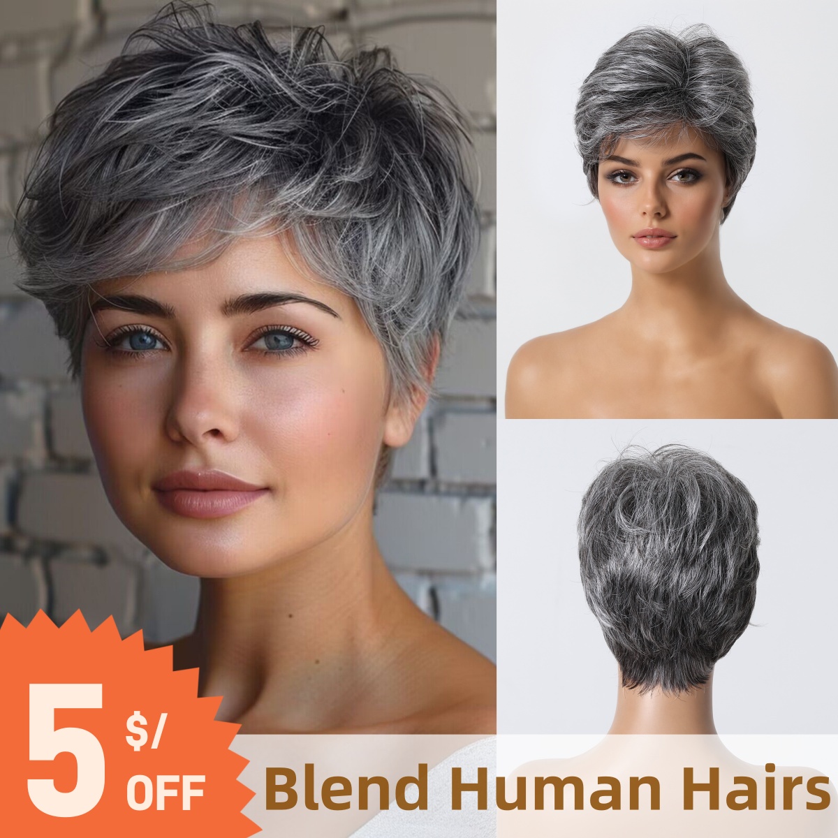 Short Pixie Cut Grey Human Hai - Short Pixie Cut Wig Human Hair Cheap recension och pris