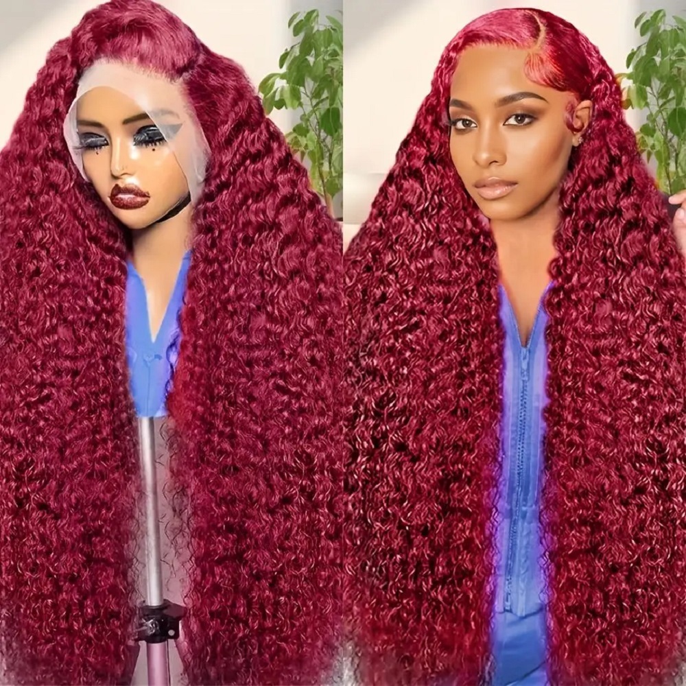 200 Density Burgundy Deep Wave - Lace Front Wigs recension och pris
